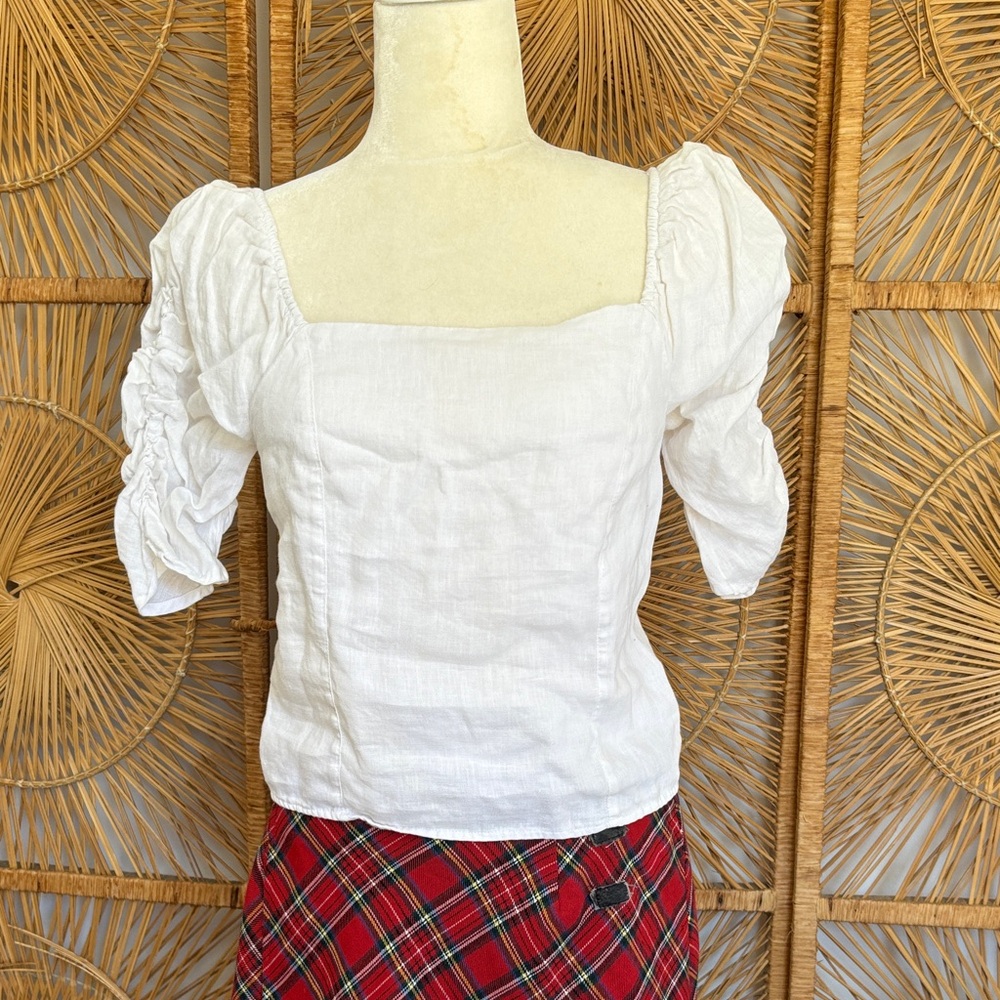 White Puff Sleeve Women's Top Rachel Zoe 100% linen
